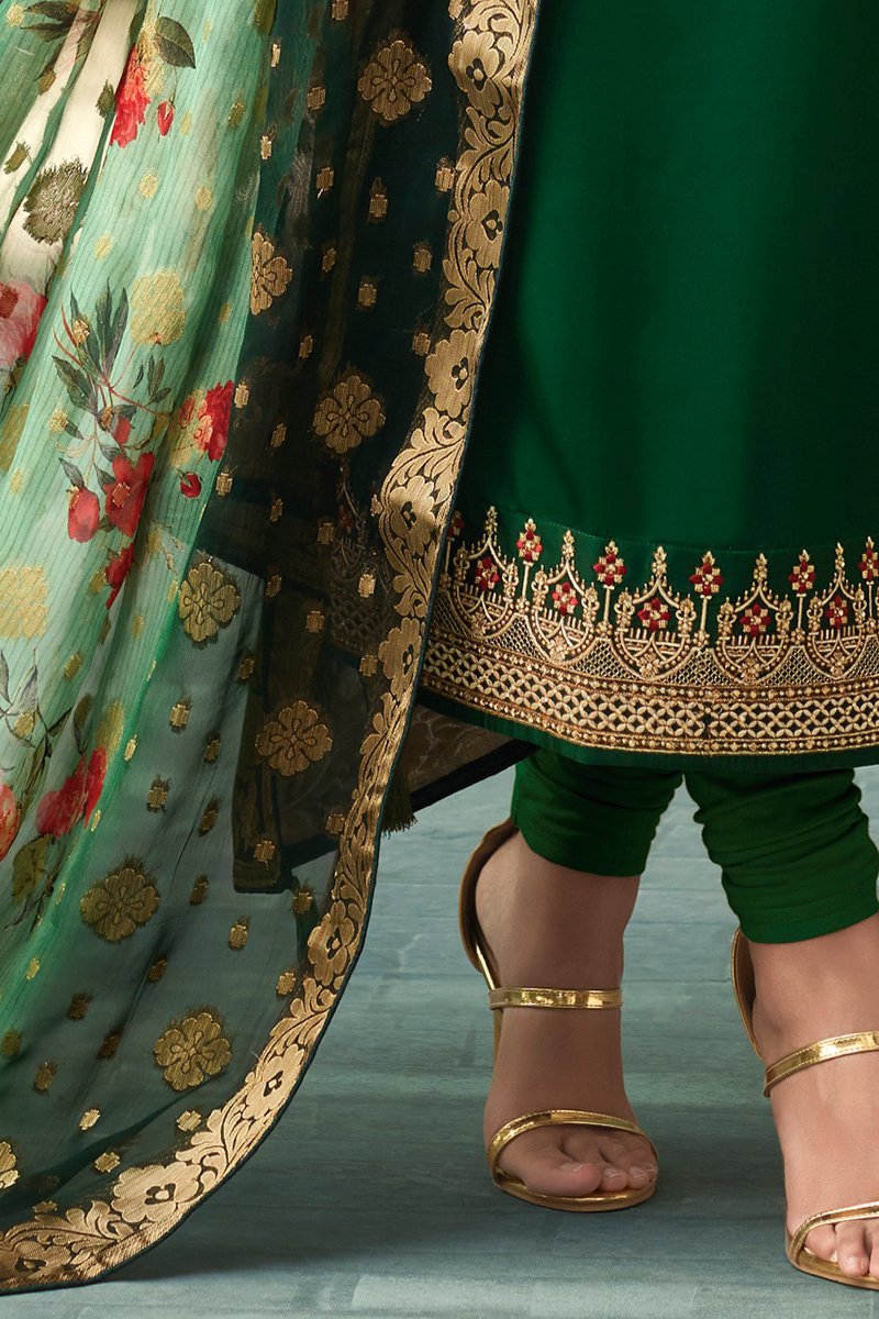 Green Georgette Party Wear Straight Cut Suit