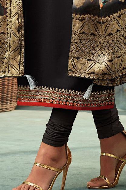 Midnight Black Georgette Party Wear Straight Cut Suit