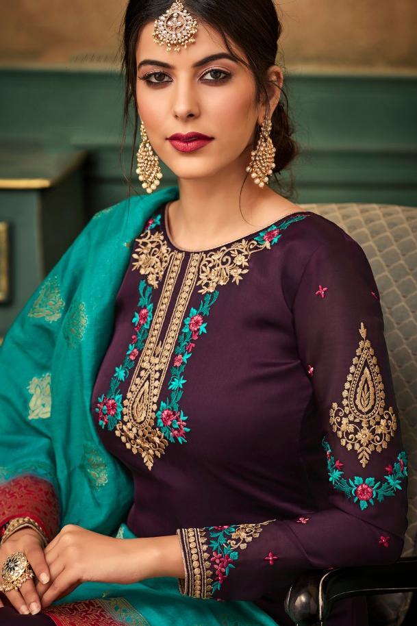 Violet Georgette Embroidered Sharara Suit