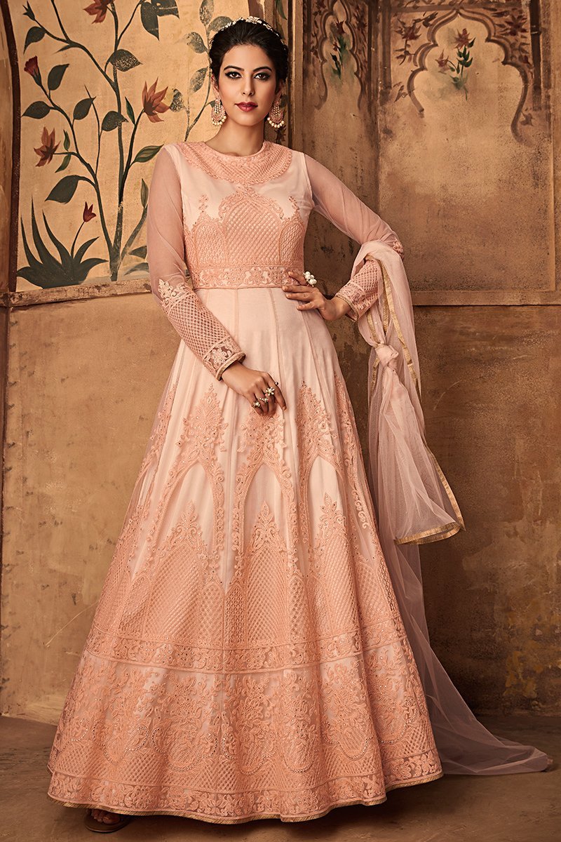 Baby Pink Heavy Net Party Wear Anarkali Suit