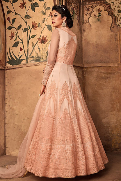 Baby Pink Heavy Net Party Wear Anarkali Suit