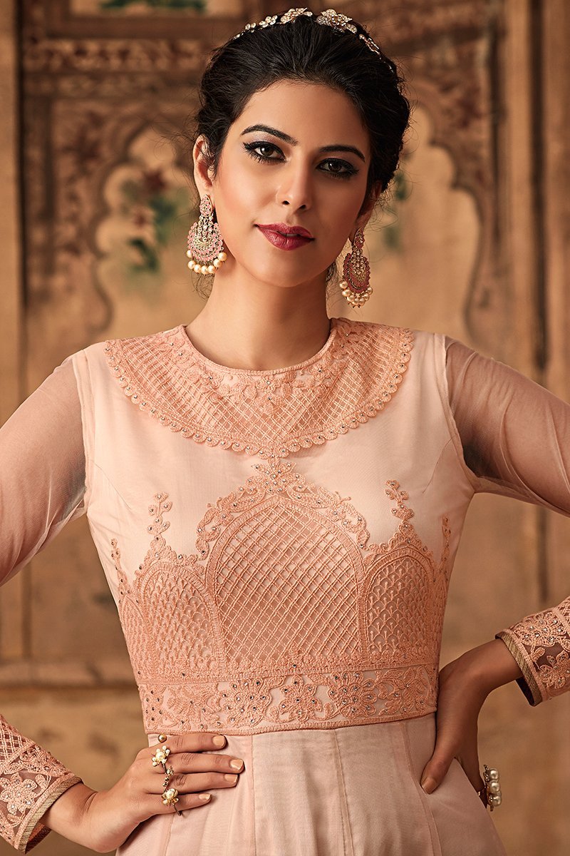 Baby Pink Heavy Net Party Wear Anarkali Suit
