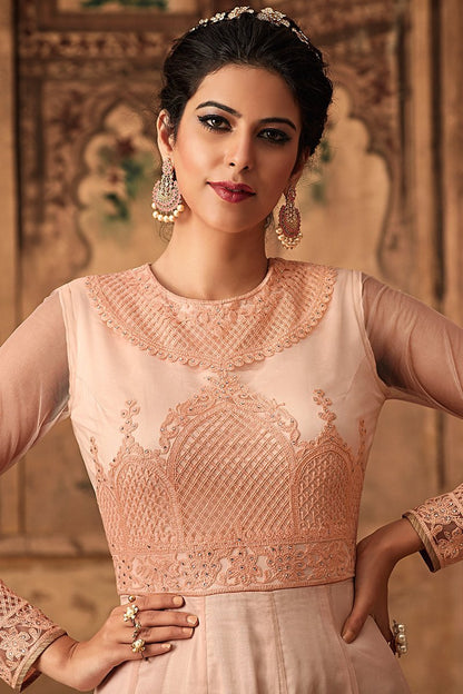 Baby Pink Heavy Net Party Wear Anarkali Suit