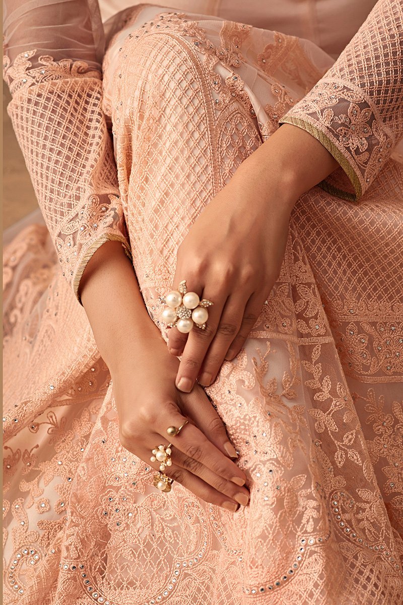 Baby Pink Heavy Net Party Wear Anarkali Suit