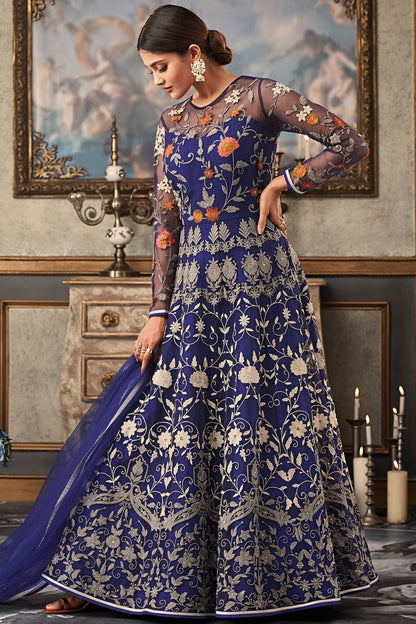 All Blue Anarkali suit with exclusive stone works and motifs
