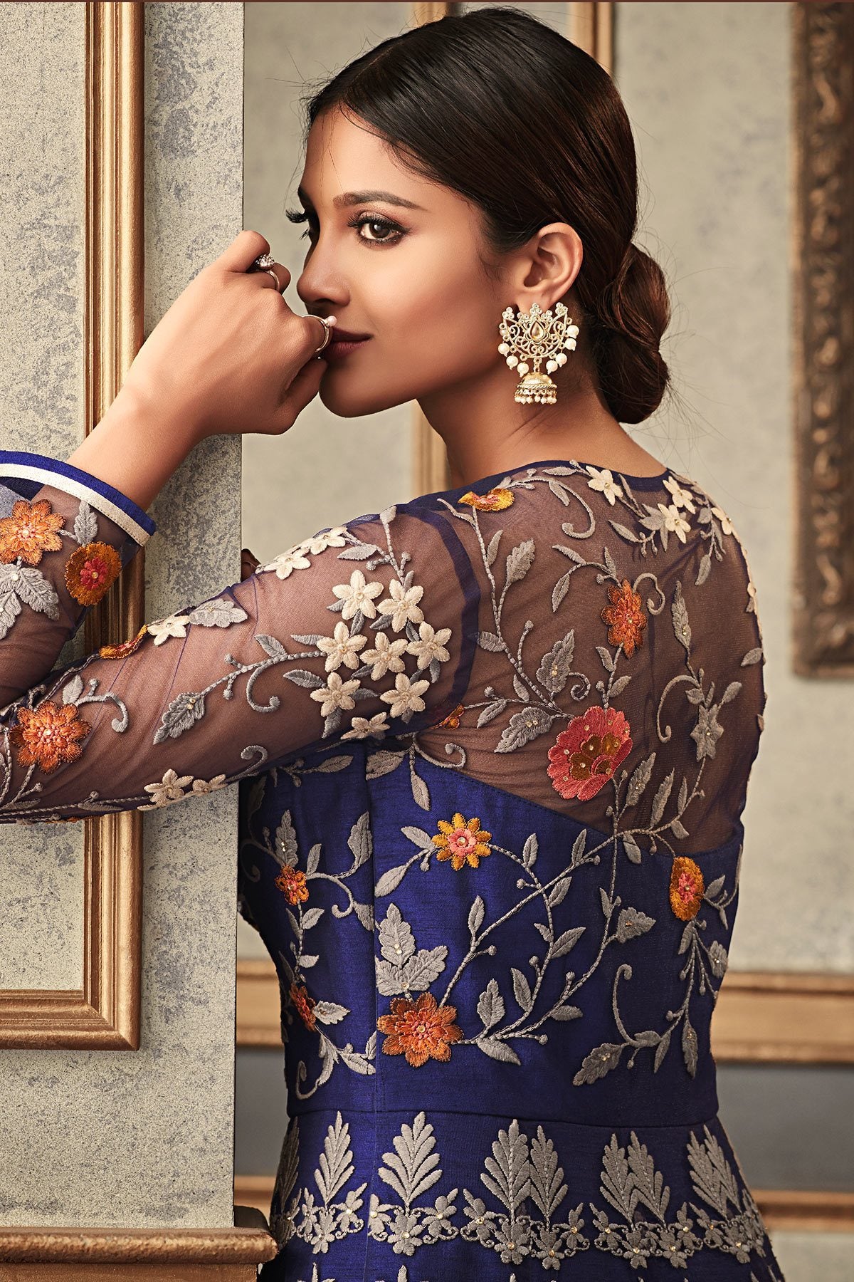 All Blue Anarkali suit with exclusive stone works and motifs
