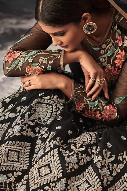 All Black Anarkali suit with great motif and stone works