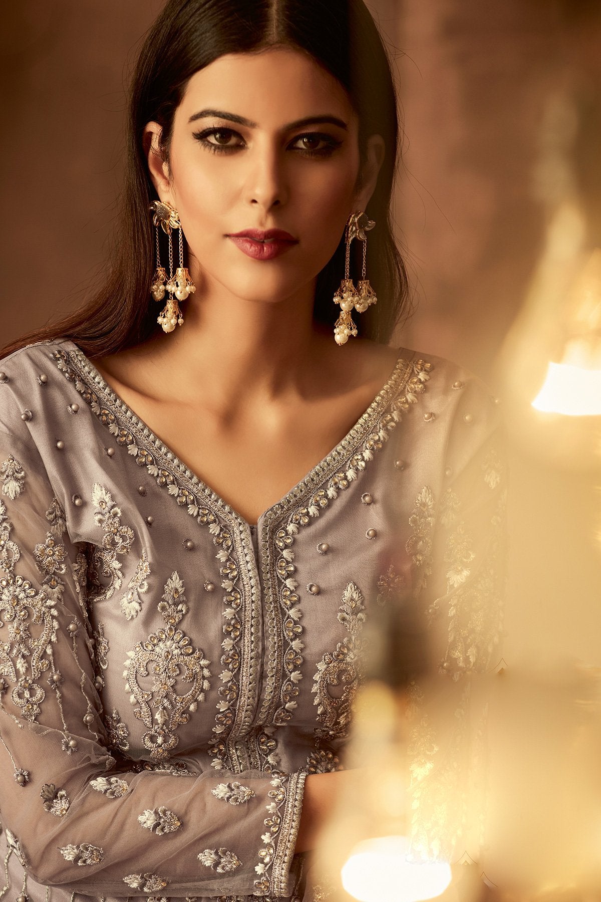 Gray Exclusive Designer Palazzo suit