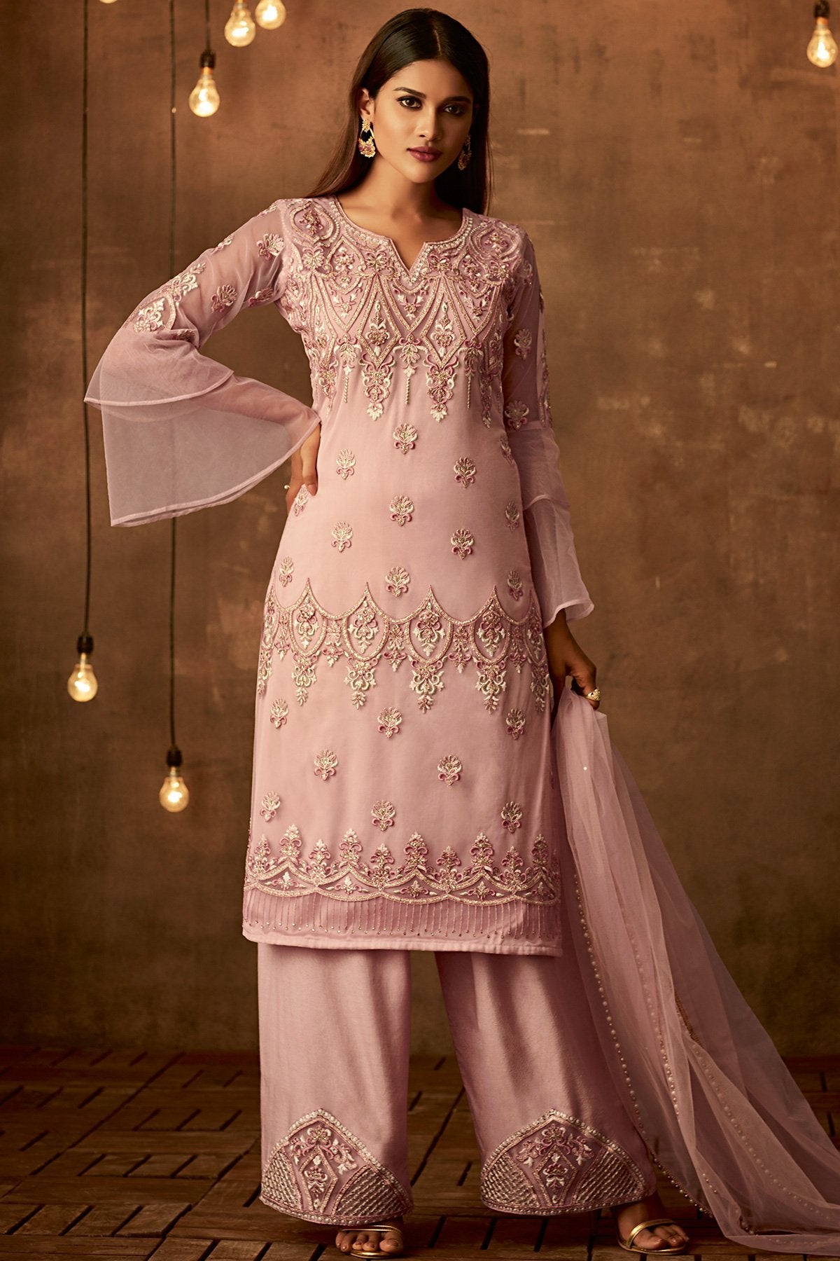 Dark Pink Net designer Palazzo suit