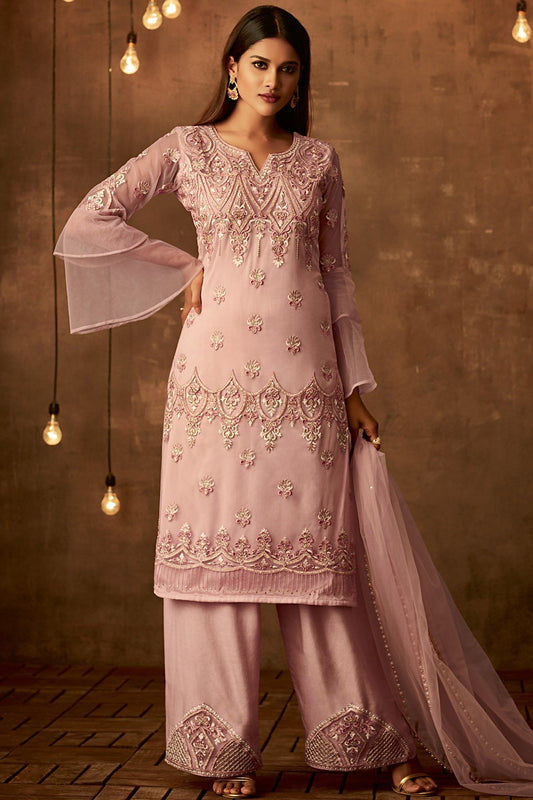 Dark Pink Net designer Palazzo suit