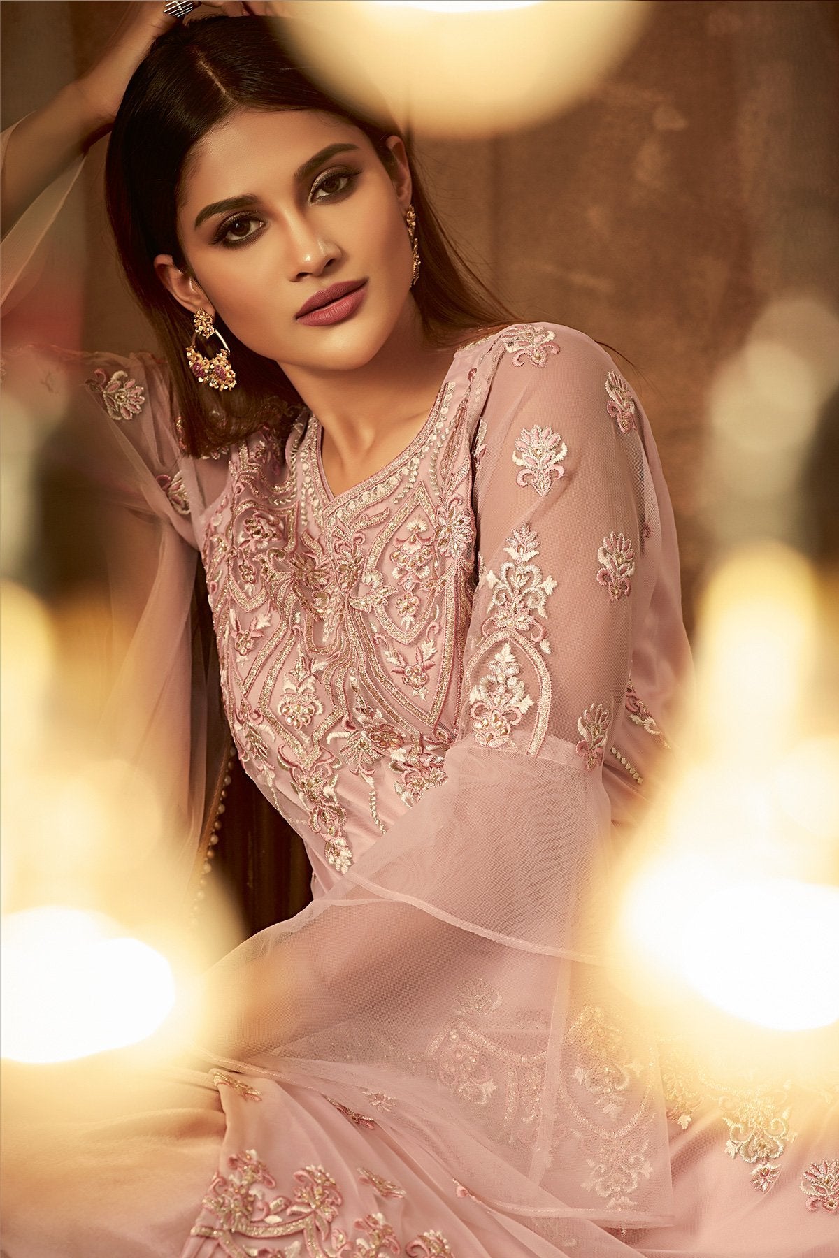 Dark Pink Net designer Palazzo suit