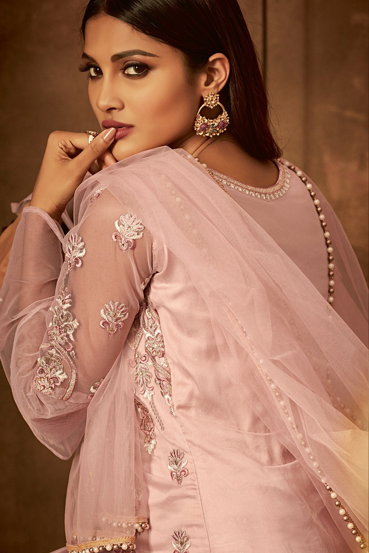 Dark Pink Net designer Palazzo suit