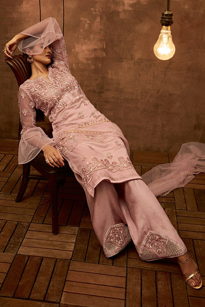 Dark Pink Net designer Palazzo suit
