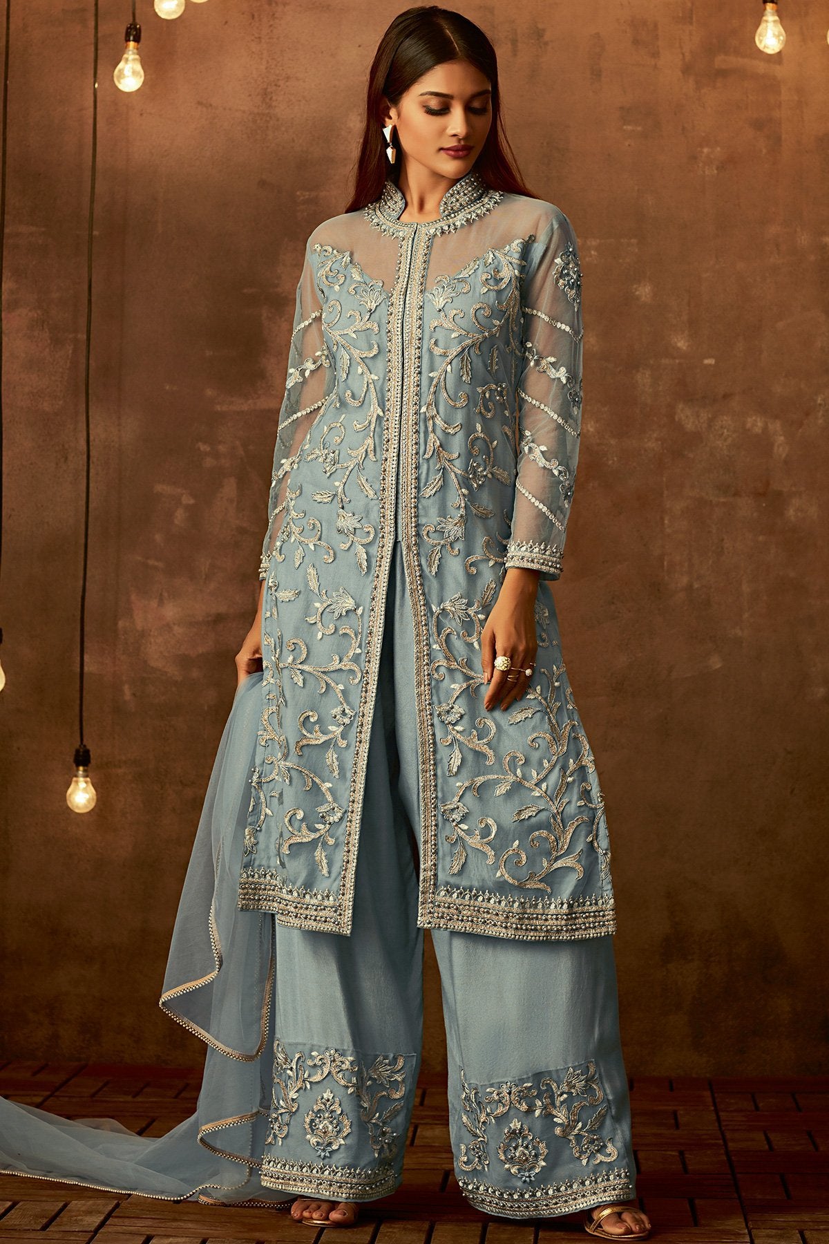 Sky Blue pretty looking designer Palazzo suit