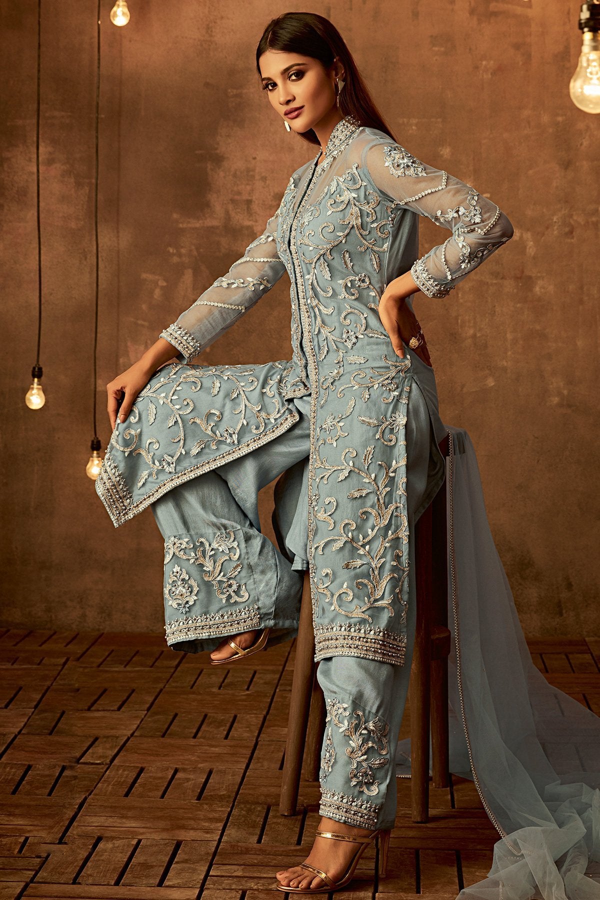 Sky Blue pretty looking designer Palazzo suit