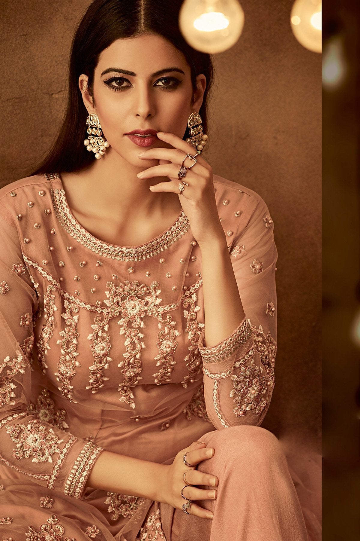 Dark Peach Pretty Looking Designer Palazzo suit