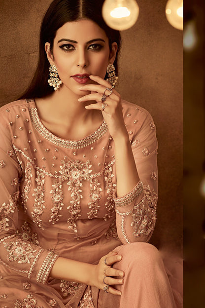 Dark Peach Pretty Looking Designer Palazzo suit