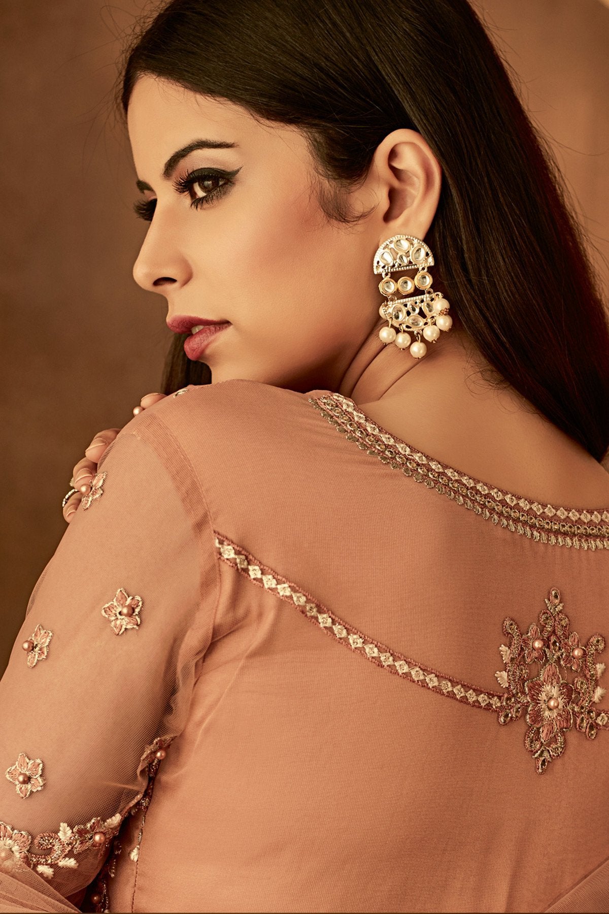 Dark Peach Pretty Looking Designer Palazzo suit
