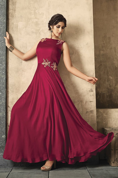 Magenta Satin Party Wear Gown