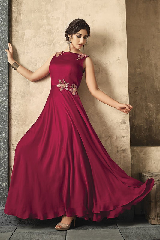 Magenta Satin Party Wear Gown