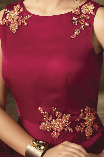 Magenta Satin Party Wear Gown