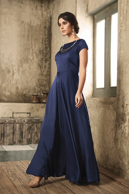 Admiral Blue Satin Party Wear Gown