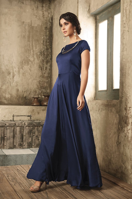 Admiral Blue Satin Party Wear Gown