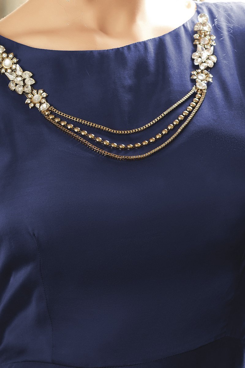 Admiral Blue Satin Party Wear Gown