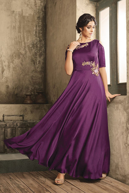 Purple Satin Party Wear Gown