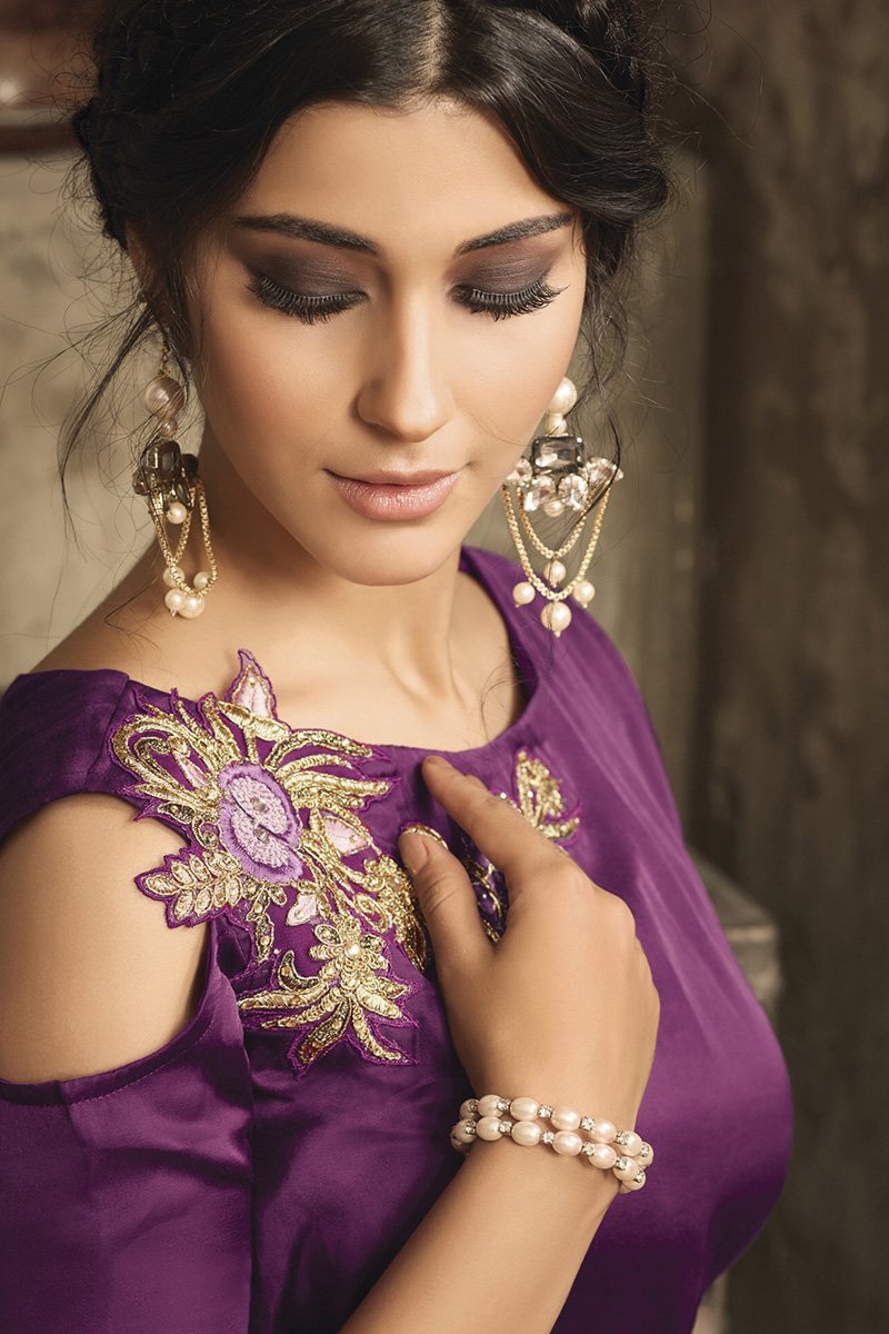 Purple Satin Party Wear Gown