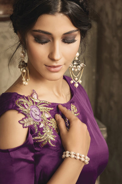 Purple Satin Party Wear Gown