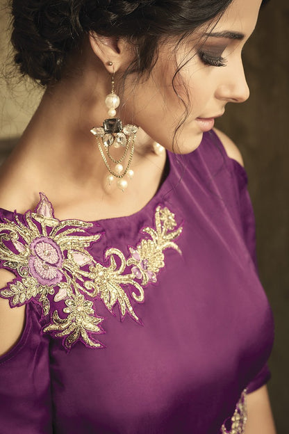 Purple Satin Party Wear Gown