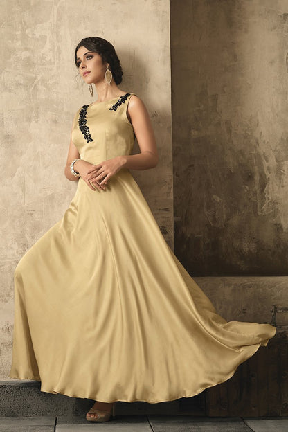Beige Satin Party Wear Gown