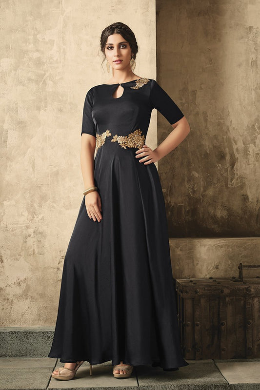 Midnight Black Satin Party Wear Gown
