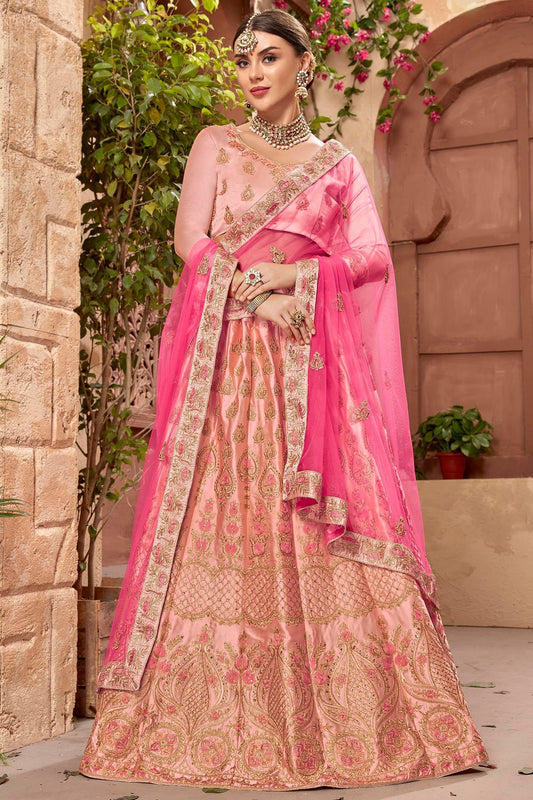 All Pink Lehenga Set in Satin Silk