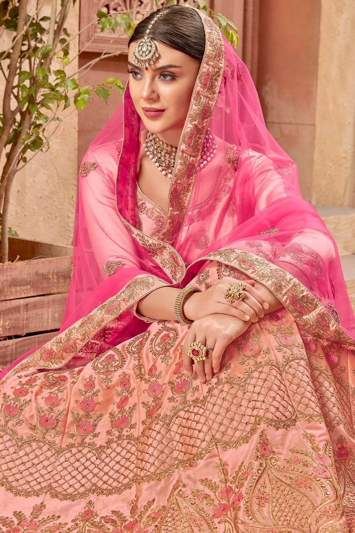 All Pink Lehenga Set in Satin Silk