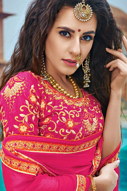 Pink and Orange Bhagalpuri Silk Designer Lehenga Set