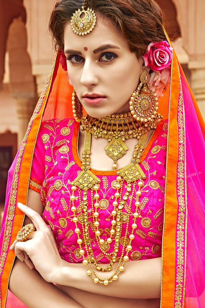 White and Orange Bhagalpuri Silk Designer Lehenga Set