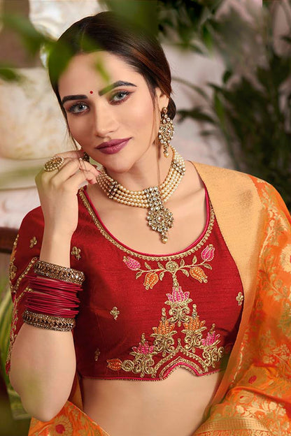 Gray and Red Lehenga set with Dupatta