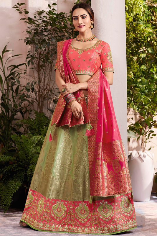 Off-White and Pink Lehenga set with Dupatta