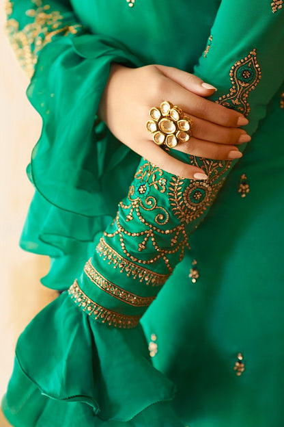 Blue Satin Georgette Designer Sharara Suit