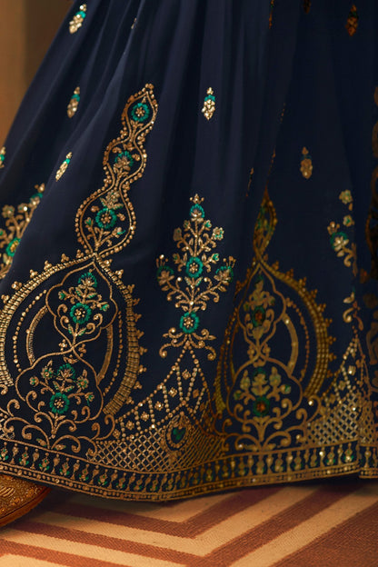 Blue Satin Georgette Designer Sharara Suit