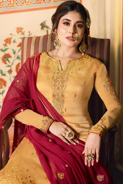 Yellow and Purple Designer Sharara Suit