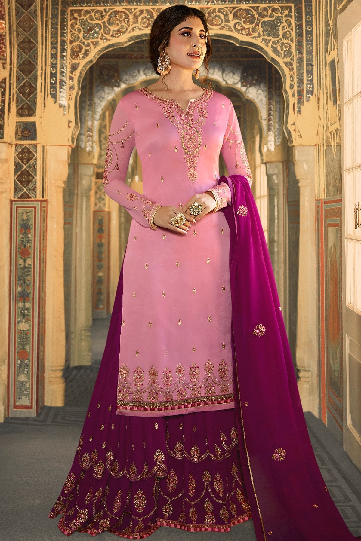 Purple and Pink Designer Sharara Suit