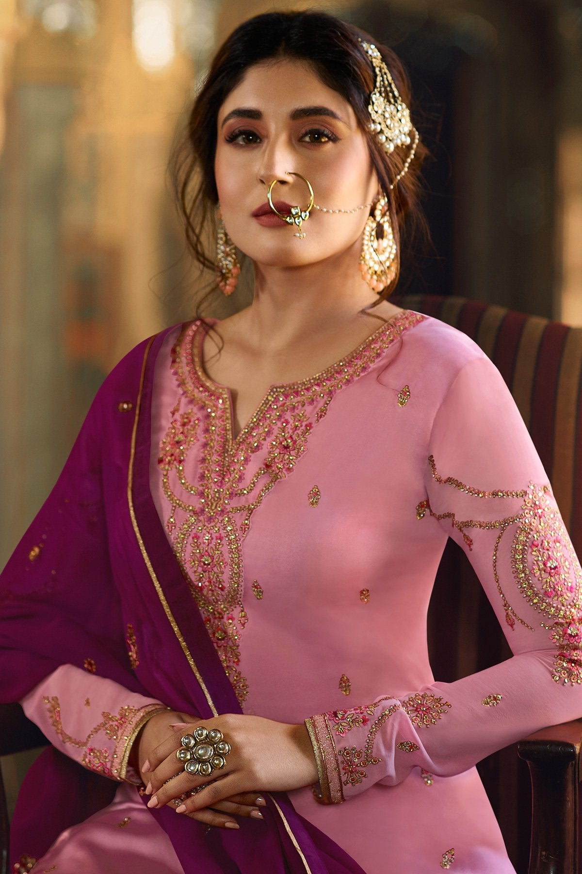 Purple and Pink Designer Sharara Suit