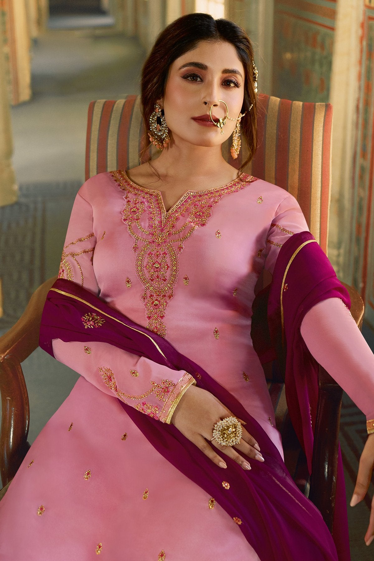 Purple and Pink Designer Sharara Suit