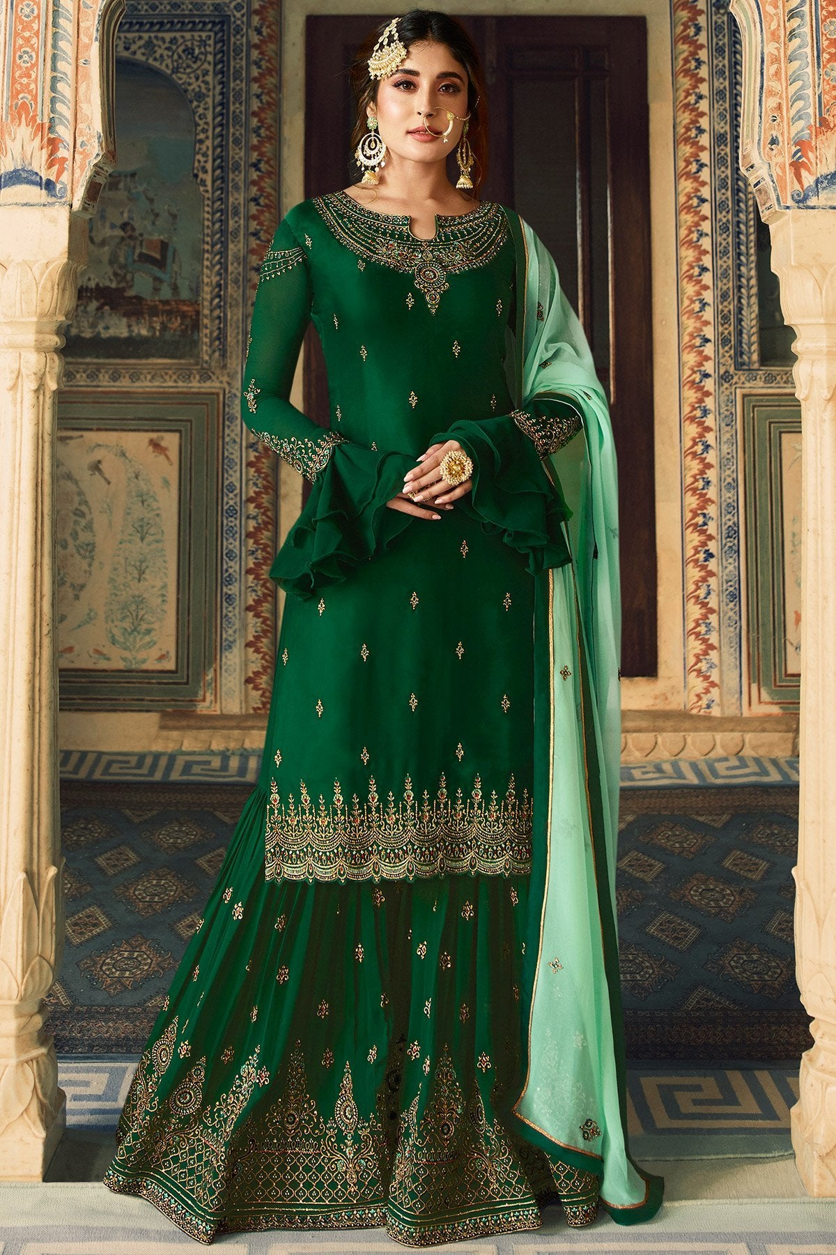 Green Georgette Designer Sharara Suit