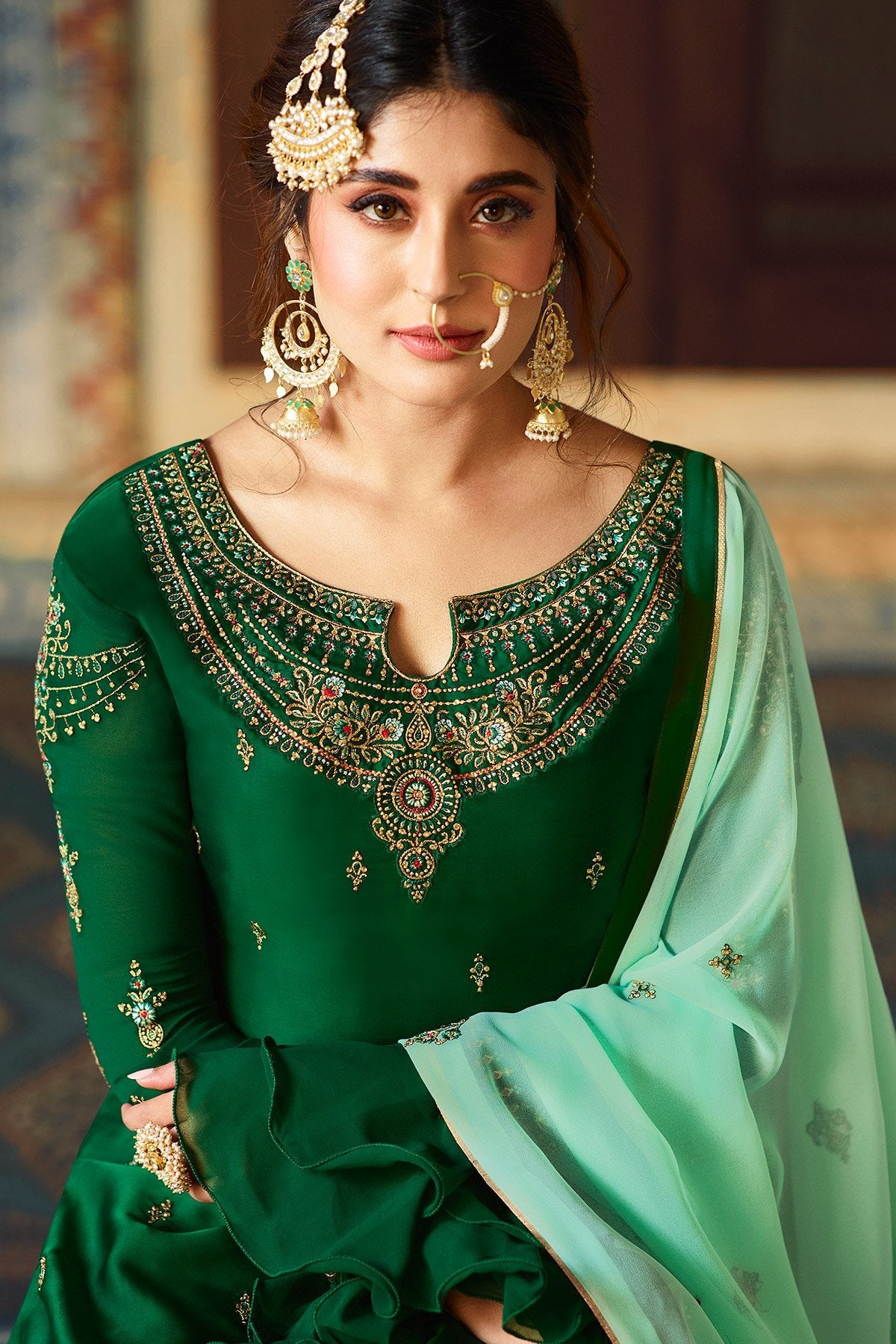 Green Georgette Designer Sharara Suit