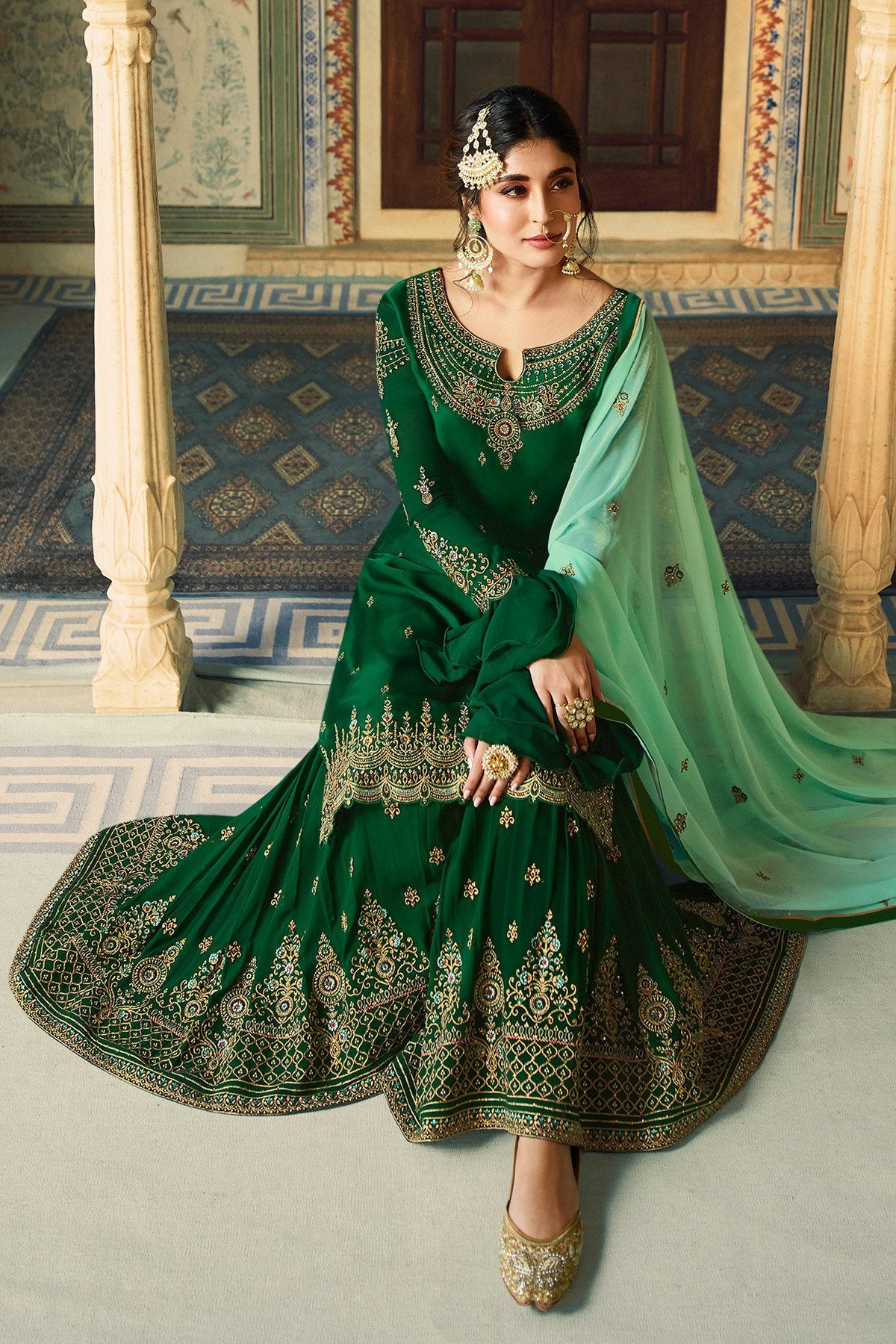 Green Georgette Designer Sharara Suit