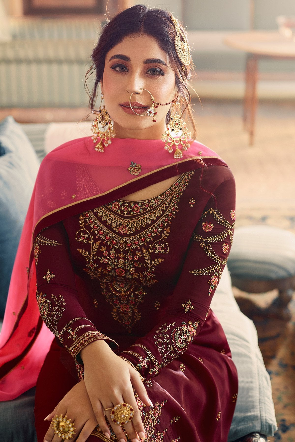 Purple and Pink Georgette Designer Sharara Suit